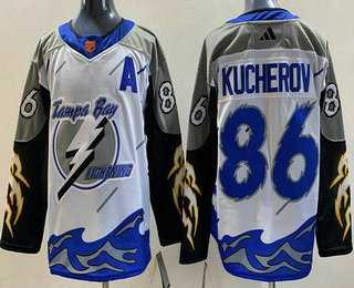 Mens Tampa Bay Lightning #86 Nikita Kucherov White 2022 Reverse Retro Authentic Jersey->tampa bay lightning->NHL Jersey